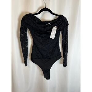 Black Lace Long-Sleeve Bodysuit